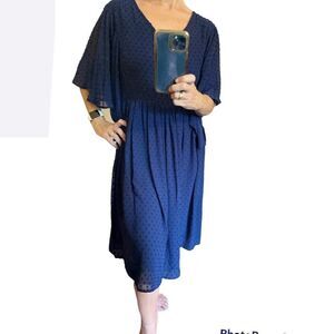 MADELEINE STUDIO 18 Navy Blue Bell Sleeves Babydoll Dress.Size S